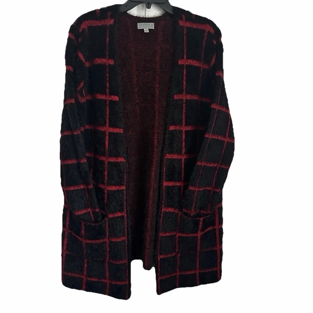 Joseph A Textured Open-Front Cardigan Womens M Feather Lagenlook Windowpane Boho